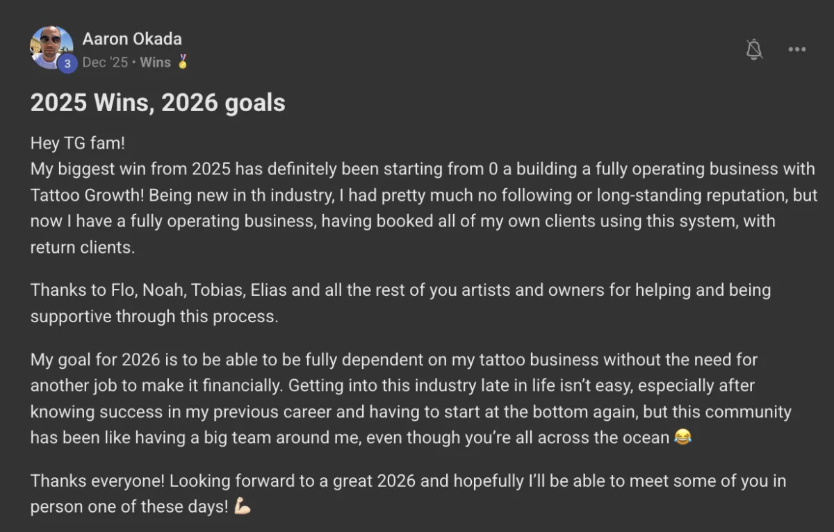Win posted by a Tattoo Growth member